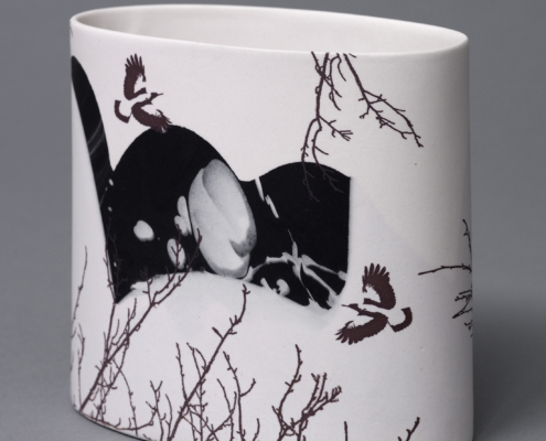 Sandra Black, cast porcelain vase with decal
