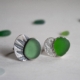 Robin Wells, Green Heart rings, found sea glass, sterling silver, 20mm, 2020, Photo Robin Wells